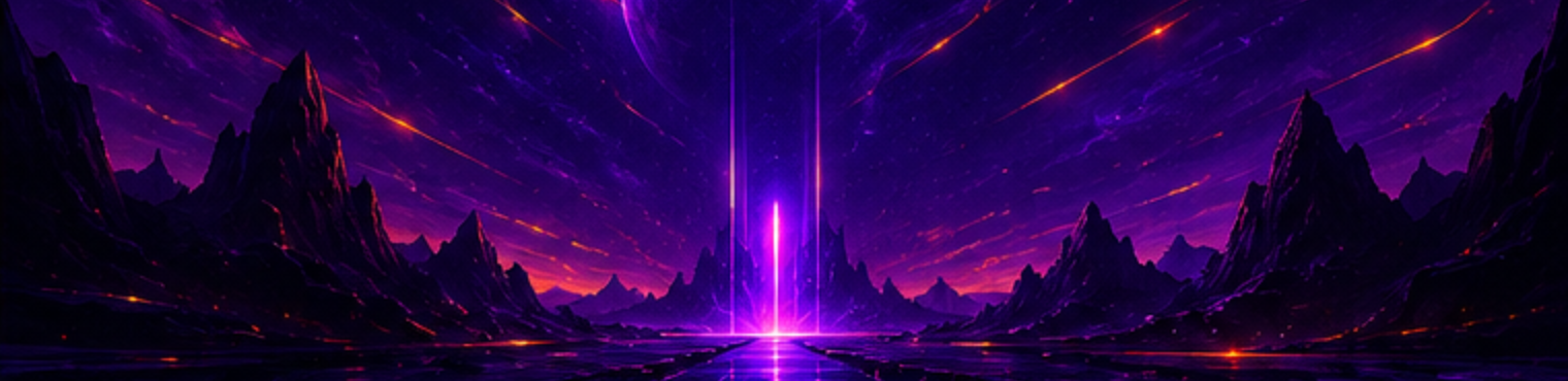 Purple and orange Starknet gaming landscape with a glowing portal